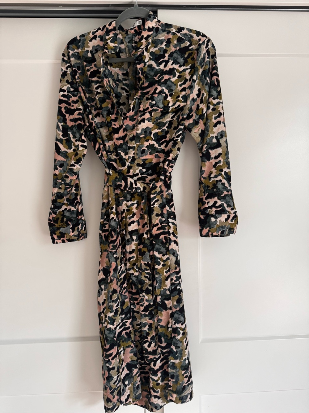 Mango Pink Camo Long Sleeve Wrap Dress